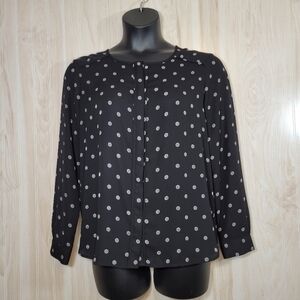 LOFT Black & White Button-Down Blouse Top Sz Med
